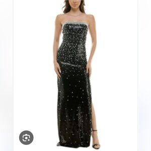 Elegant Black Sequin Pearl Strapless Gown